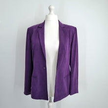 Load image into Gallery viewer, August Silk Blazer Purple UK 18 Pure Silk Jacket Open Lined Work Office Party