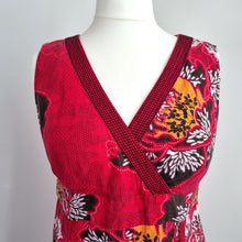 Load image into Gallery viewer, Monsoon 100% Linen Dress UK 14 Red Floral Midi Sundress Empire A Line Casual