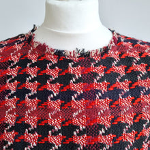 Load image into Gallery viewer, Hobbs London Tweed Dress UK 14 Red Black Houndstooth Bouclé Shift Occasion Work