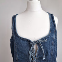 Load image into Gallery viewer, Denim Lace Up Vest Top Small Corset Blue Sleeveless Tie Tank Milkmaid Festival