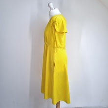 Load image into Gallery viewer, Vintage Dress Yellow Polka Dots Pockets Tea Dress Retro 80s Empire Waist 12 14