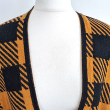 Load image into Gallery viewer, Madeleine Thompson Cardigan Cape 100% Merino Wool Tan Black Check Open One Size