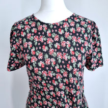 Load image into Gallery viewer, Boden Floral Dress Jersey 10 Petite Knot Detail Black Stretch Cotton Casual