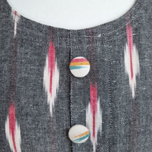 Load image into Gallery viewer, Handmade Midi Dress Ikat Print 8 10 A Line Grey Cotton Blend Buttons Lagenlook