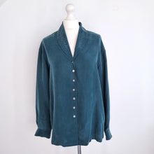 Load image into Gallery viewer, Vintage Monsoon Blouse 100% Silk Dark Green Embroidered Long Sleeves Boho Medium