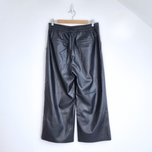 Load image into Gallery viewer, Roman Faux Leather Trousers Cropped 14 NEW Black Wide Leg Pockets Elastic Waist