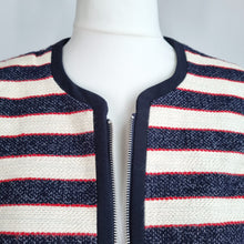 Load image into Gallery viewer, M&S Striped Blazer Jacket Cream Red Navy Nautical Preppy Woven Cotton Lined 16