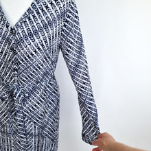 Load image into Gallery viewer, Monsoon Dress Belted Tunic Navy Ikat Print Work Casual Long Sleeves Viscose 10