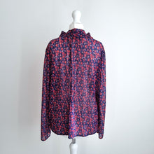 Load image into Gallery viewer, Sandro Blouse Pleated Ditsy Floral Print Mock Neck Top Long Sleeves Navy 1 UK 8