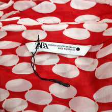 Load image into Gallery viewer, Zara Oversized Chiffon Shirt XS S Red White Polka Dot Tunic Blouse Retro Print