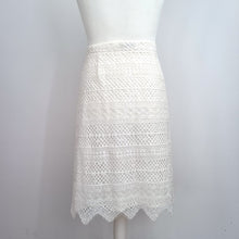 Load image into Gallery viewer, M&S Per Una Skirt Lace UK 22 Ivory White Straight Knee Lined Party Scalloped