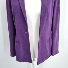Load image into Gallery viewer, August Silk Blazer Purple UK 18 Pure Silk Jacket Open Lined Work Office Party