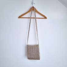 Load image into Gallery viewer, Principles Crossbody Bag Woven Crochet Macrame Beige Lined Rustic Flap Zipper
