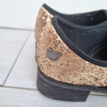 Load image into Gallery viewer, Lollipops Glitter Brogues Shoes UK6 Oxford Ladies Flats Party Gold Black Leather