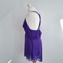 Load image into Gallery viewer, Oasis Top Y2K 100% Silk Purple 16 V Neck Lined Party Asymmetric Hem Cami Vintage