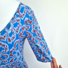 Load image into Gallery viewer, Jigsaw Skater Dress Floral Print Jersey Blue Mini Casual Knot Detail Summer XS