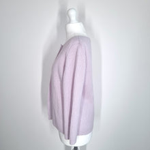Load image into Gallery viewer, Madeleine 100% Cashmere Cardigan UK 8 Lilac Wrap Button Ribbed Knit 3/4 Sleeve
