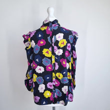 Load image into Gallery viewer, Kate Spade Blouse Floral Print Button Down Back High Neck Silky Work Top Small