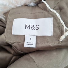 Load image into Gallery viewer, M&S Parka Coat Hooded UK 8 Khaki Faux Fur Trim Winter Jacket Padded Warm Pockets