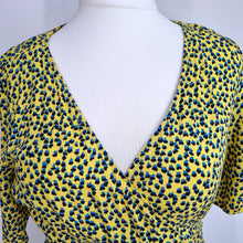 Load image into Gallery viewer, Next Beachwear Wrap Dress Yellow UK 16 Midi Ruffle Hem Short Sleeves Print Work