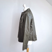 Load image into Gallery viewer, Zara Faux Leather Shirt Khaki Green Lined Snap Buttons Western Top Blouse Medium