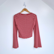 Load image into Gallery viewer, Monki Co-ord Outfit Flared Trousers Crop Top Striped Red White Jersey Medium