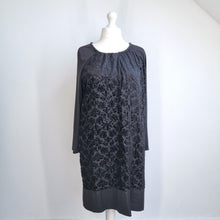 Load image into Gallery viewer, Nissa Velvet Devore Dress UK 18 Black Shift Beaded Neckline Party Occasion