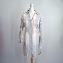 Load image into Gallery viewer, Principles Shirt Dress White 16 100% Cotton Striped Long Sleeves Beach Cover Up