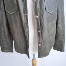 Load image into Gallery viewer, Zara Faux Leather Shirt Khaki Green Lined Snap Buttons Western Top Blouse Medium
