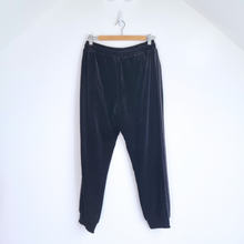 Load image into Gallery viewer, Hush Velvet Joggers Trousers Black 10 Side Stripes Cuffed Velour Casual Pockets