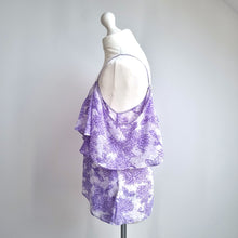 Load image into Gallery viewer, Whistles Blouse Cold Shoulder Lilac Purple Floral Print Chiffon Summer Frills 12