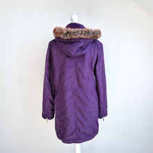 Load image into Gallery viewer, M&S Coat Shower Resistant Purple Per Una Rain Removable Hood Waterproof Small