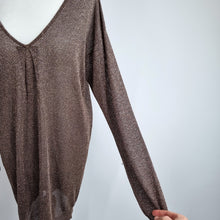 Load image into Gallery viewer, Monsoon Lurex Tunic Dress Sparkly Gold Brown Long Sleeve Mini V Neck Party Large