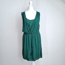 Load image into Gallery viewer, Soaked In Luxury Dress Green Faux Wrap Small Sleeveless Elastic Waist Casual