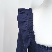 Load image into Gallery viewer, Free People Constellation Top Long Puff Sleeves Navy Blue Sparkly Corset XS