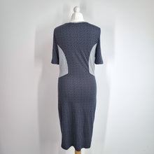 Load image into Gallery viewer, French Connection Wiggle Dress UK 16 Fitted Navy White Ditsy Print Short Sleeves