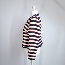 Load image into Gallery viewer, M&S Striped Blazer Jacket Cream Red Navy Nautical Preppy Woven Cotton Lined 16