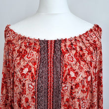 Load image into Gallery viewer, Lucky Brand Peasant Top Small Off Shoulder Blouse Floral Burgundy Boho Western