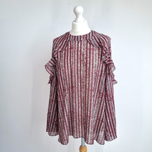 Load image into Gallery viewer, Reiss Ruffle Top Blouse Adelaide NEW Red Black Print Chiffon Long Sleeves 12