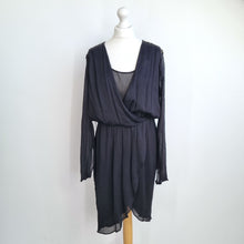 Load image into Gallery viewer, Day Birger et Mikkelsen Dress Black 12 Sequin Shoulders Faux Wrap Cocktail Work