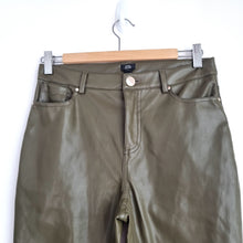Load image into Gallery viewer, River Island Khaki Trousers UK 8 Faux Leather Skinny Green PU Coated Jeggings