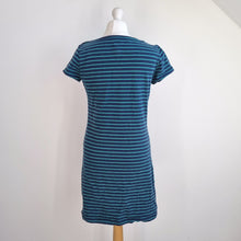 Load image into Gallery viewer, Mantaray T-Shirt Dress Striped UK 12 Blue Green 100% Cotton Pockets Casual