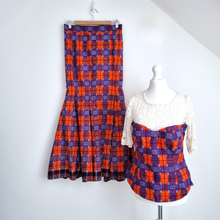 Load image into Gallery viewer, Handmade Tartan Co Ord Set Maxi Skirt Bustier Top Orange Purple UK 4 6 Lace