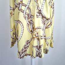 Load image into Gallery viewer, Zara Rope Print Shirt Chain Small Light Yellow Tunic Blouse Satin Long Sleeves