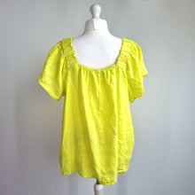 Load image into Gallery viewer, Next 100% Linen Blouse UK 20 Neon Yellow Top Boat Neck Short Sleeves Holiday
