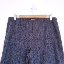 Load image into Gallery viewer, Robell Marie Trousers UK 18 Navy Blue Paisley Jacquard Stretch Slim Leg Office