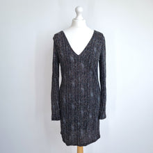 Load image into Gallery viewer, Topshop Glitter Bodycon Dress UK 14 Black Open Back Party Stretch Sparkly Sleeve