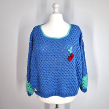 Load image into Gallery viewer, Handmade Crochet Jumper Blue Oversized Chunky Knit Granny Cherry Retro L to XXL
