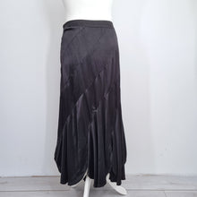 Load image into Gallery viewer, East Satin Maxi Skirt Black UK 18 Panelled Scalloped Hem Fit & Flare Viscose