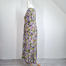 Load image into Gallery viewer, Blue Vanilla Midi Dress UK 14 Long Floral Print Lilac Yellow Buffet Boho Stretch